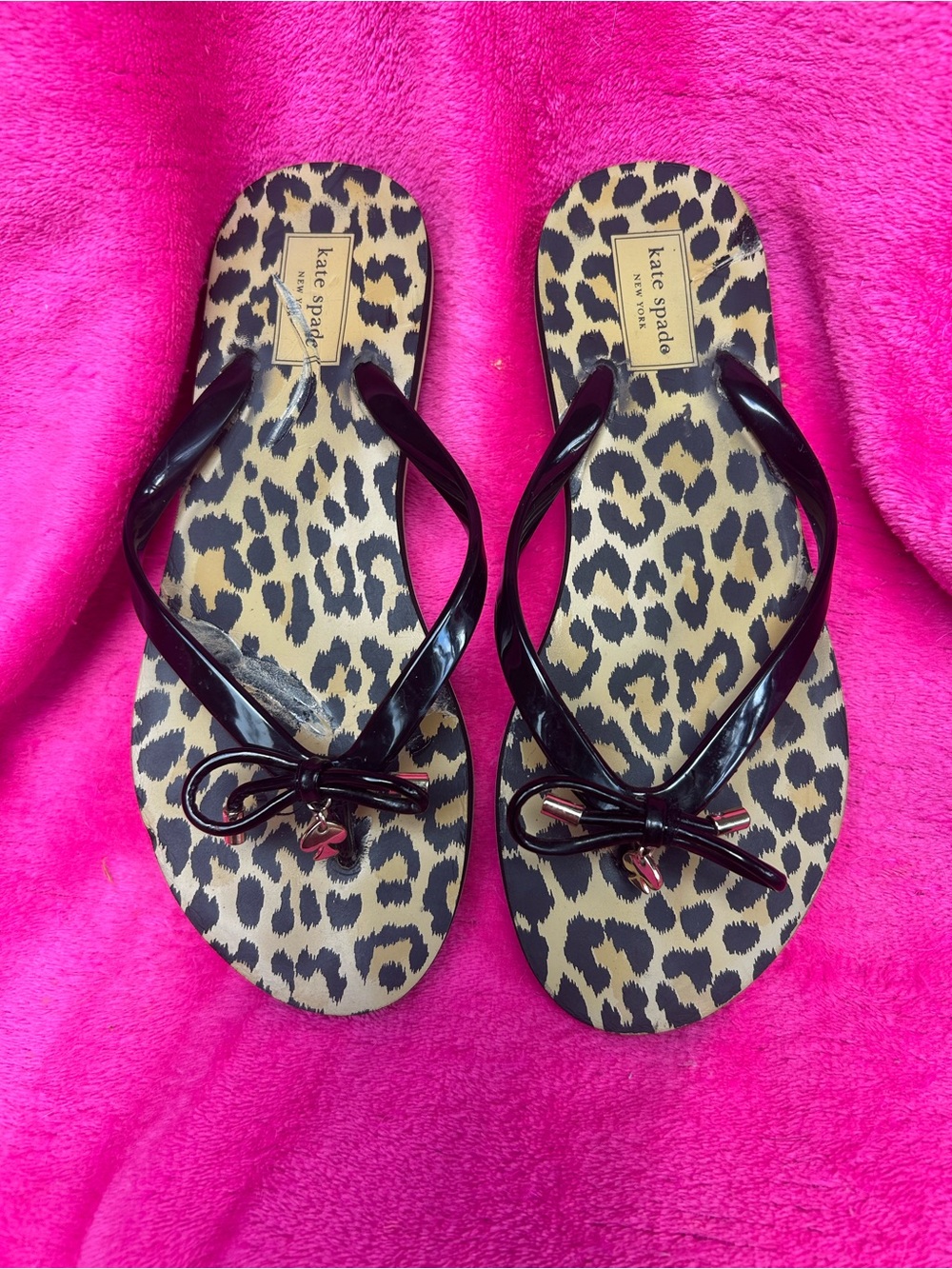 Kate Spade Nova Leopard Bow Flip Flops - 7 READ AD